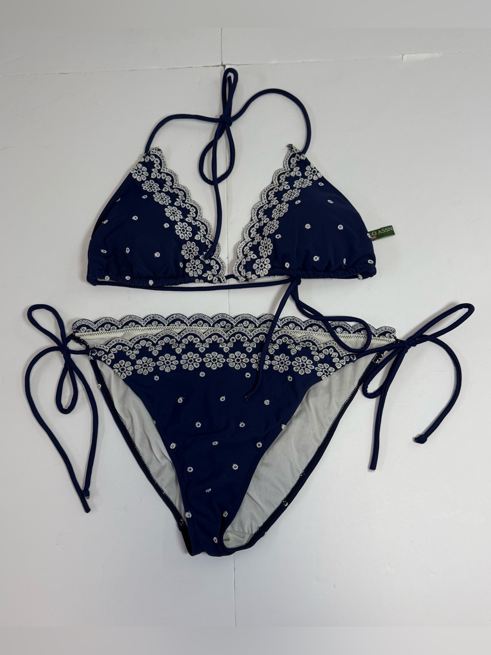 U.S. Polo Assn. Navy Bikini with White Lace Embroidery